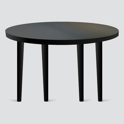 A round table with black legs on a white background