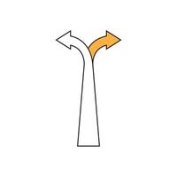 Two arrows pointing in different directions. Choice of path. White and yellow arrow. vector
