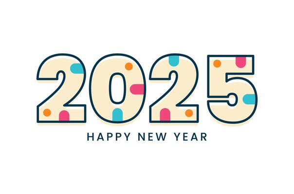 Happy New Year 2024 2025 text logo design template for