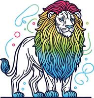 lion drawing different color digital colorful line art blank background vector