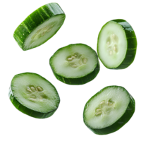 Falling cucumber pieces . Cucumber slices falling from the top for organic vegetable campaign full of vitamins. Cucumber slices flying . Cucumber pieces falling isolated png