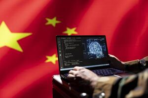 Chinese computer scientist making bot accounts on social networks using AI machine learning. Engineer working for CCP government building artificial intelligence troll farms to spread misinformation photo