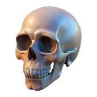 3d Human skull isolated on background. Shiny chrome reflecting metal 3d render design element png