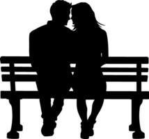 black silhouette of a couple in love sitting on a bench without background vector