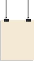 illustration of a sheet of paper or poster hanging on clips and rope without background vector