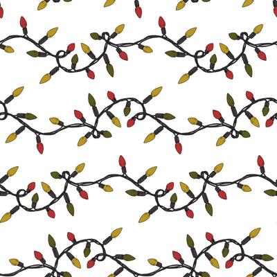 Christmas Lights seamless pattern. outline illustration. Hand drawn vintage holiday garland. Xmas decor line art. Drawing string of bulbs. Background for New Year cards or paper. Color change