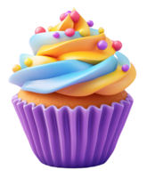 A cupcake with colorful icing on top png