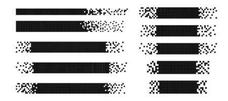 Horizontal title tag set pixel effect, mosaic footer, label. Geometric edges layot header banner. For text or design. vector