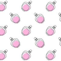 Perfume pink bottles doodle pattern, in minimalist style featuring line art. vector