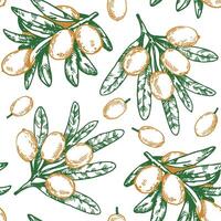 seamless pattern with sea buckthorn berries. print in sketch style vector