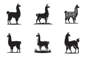 Set of Refined Llama Silhouette Design Element vector