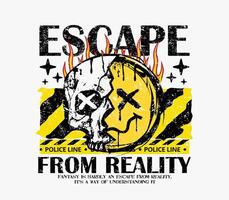 Half skull and smiling face design in grunge style for T-shirts with slogan. Graphics suitable for print design, apparel, streetwear, hoodies, and more vector
