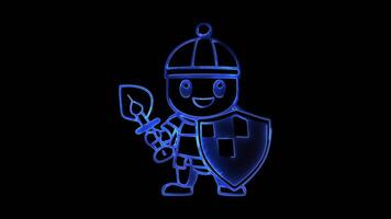 Neon frame effect,Playful Knight with a Shield on black background video