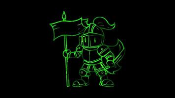 Neon frame effect,Playful Knight with a Flag in a Castle on black background video