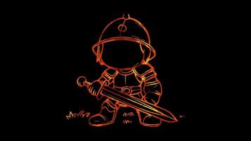 Neon frame effect,Cheerful Knight with a Sword on black background video