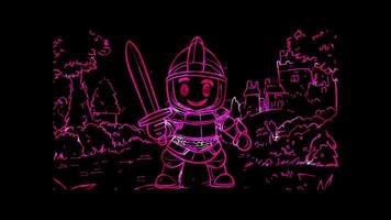 Neon frame effect,Cheerful Knight with a Sword on black background video