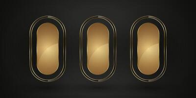 Set of three Luxury buttons style in premium. and VIP luxury button Play. clipart isolated on white background. Gold and black buttons with gold frame vector