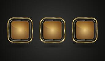 Set of three premium rectangle icons with smooth, a rounded edges of shapes symbols. three info icons of the rectangle has a rich, gradient gold tone vector
