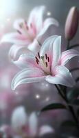 Close-up of a Pink Lily Flower with Dew Drops photo