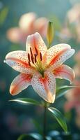 A Close-Up of a White Lily with Red Spots photo