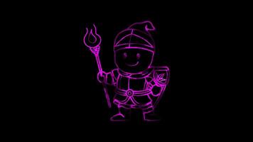 Neon frame effect,Happy Knight and Magic Wand in a Castle on black background video