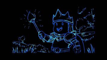 Neon frame effect,Happy Knight and Magic Wand in a Castle on black background video