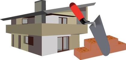 Building a new modern house with trowel and bricks vector