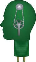 Green human head with bicycle crankset and chain as brain power vector