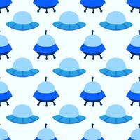 Alien spaceship, spacecrafts and UFO Seamless Pattern. Cosmic ship in form saucer for transportation. Children design. cartoon flat illustration. vector