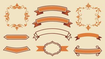 Colorful Ribbon Banners Collection Featuring Vintage and Modern Flat Design Elements vector