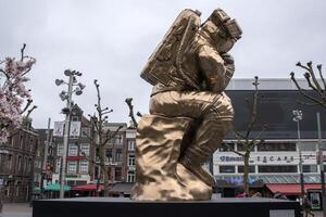 Bronze Statue The Thinker From Joseph Klibansky At Amsterdam The Netherlands 21-3-2024 photo