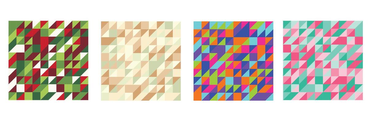 Four Retro and Pastel Colorful Triangular Geometric Shape Abstract Seamless Pattern Background Set