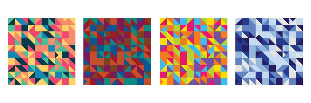 Four Colorful Abstract Seamless Triangular Geometric Pattern Background Set Dark Colors