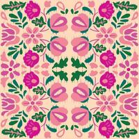 pattern is a traditional local fabric design featuring floral and foliage motifs in continuous ikat patterns. the background is beautifully shaded in tones of pink, suitable for fashion. sweet color. vector