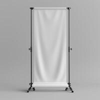 Blank Roll Up Banner Standee isolated on grey background photo