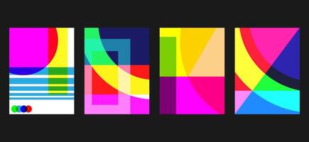 geomatric design, layouts or posters concept in modern minimal style for corporate identity, branding, social media advertising, promo. Modern cover design template with colorful dynamic overlay lines vector
