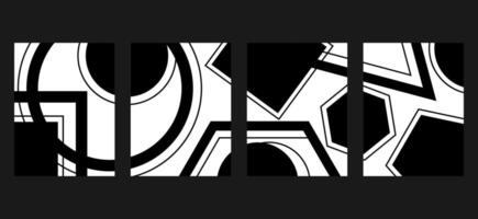 Retro black and white geometric pattern background, abstract circle, triangle and square lines art. Trendy bauhaus pattern backgrounds op-art set vector