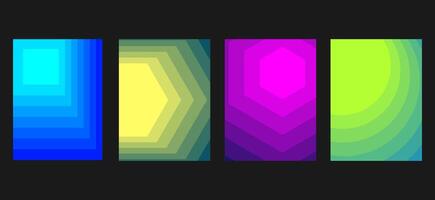 Abstract gradient poster background set. Minimalist style cover template with vibrant perspective 3d geometric prism shapes collection. Ideal design for social media, cover, banner, flyer. vector