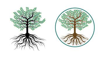 Environment day tree and roots illustration style, isolated on white background. vector