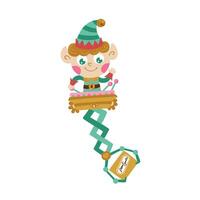 Elf is a Christmas character in a simple hand-drawn cartoon style. illustration of a fairy tale hero working with gifts for children. Isolate on a white background vector