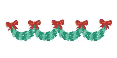 Christmas tree garland with red bows. illustration in simple hand drawn childish cartoon style. Isolate on a white background vector