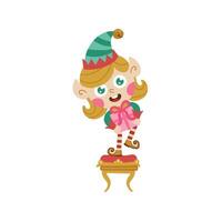 Elf is a Christmas character in a simple hand-drawn cartoon style. illustration of a fairy tale hero working with gifts for children. Isolate on a white background vector
