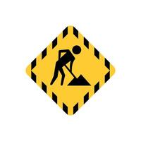 A yellow and black sign with a man working on a construction site vector