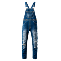 Trendy distressed denim overalls with adjustable straps and multiple pockets floating freely Mockup concept Final png