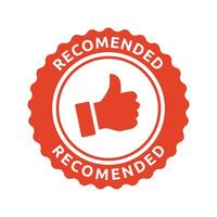 A red and white sticker with the word recommended recommended vector