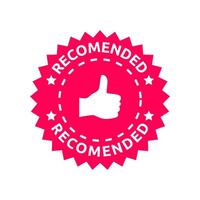 A pink sticker with the word recommended vector