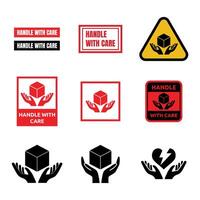 Set of Handle with care label icon for packaging. vector