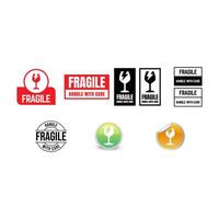 Set of fragile label icon for packaging. vector