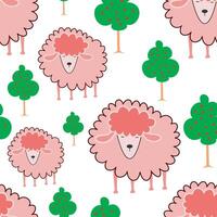 Seamless pattern with cute sheep and trees for fabric, textile, paper, wallpaper, wrapping or greeting card. vector
