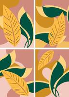 a set of four different designs with leaves and a yellow background vector